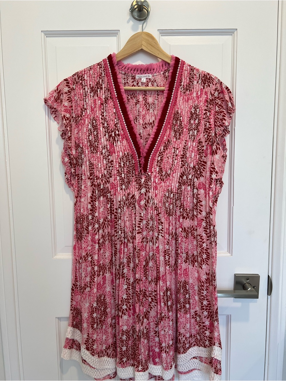 Poupette St. Barth Pink Printed V-Neck Tunic Dress Coverup Small
